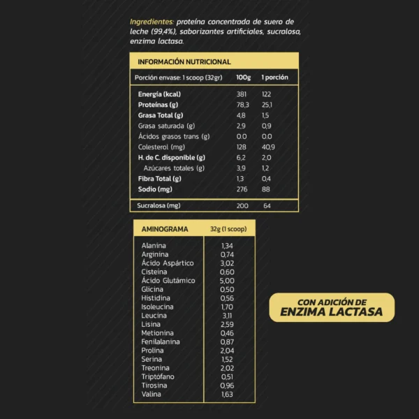 Tabla nutricional sabor vainilla